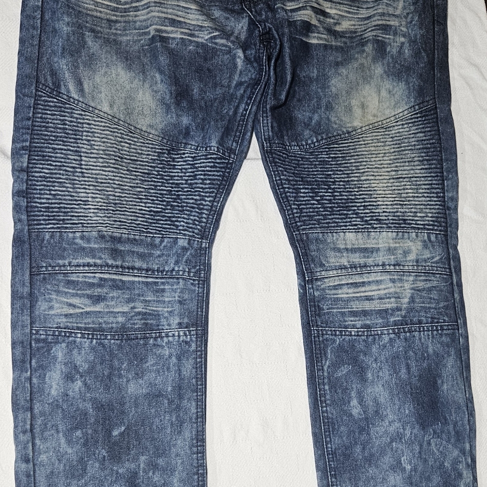 Men's Slim Fit Washed Blue Moto Jeans